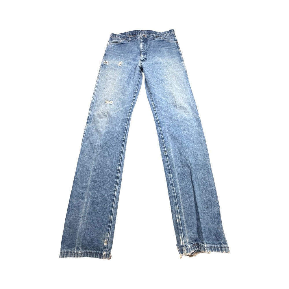 Wrangler Jeans Mens 36x38 Blue 13MWZ Cowboy Cut Cotton Distressed Western